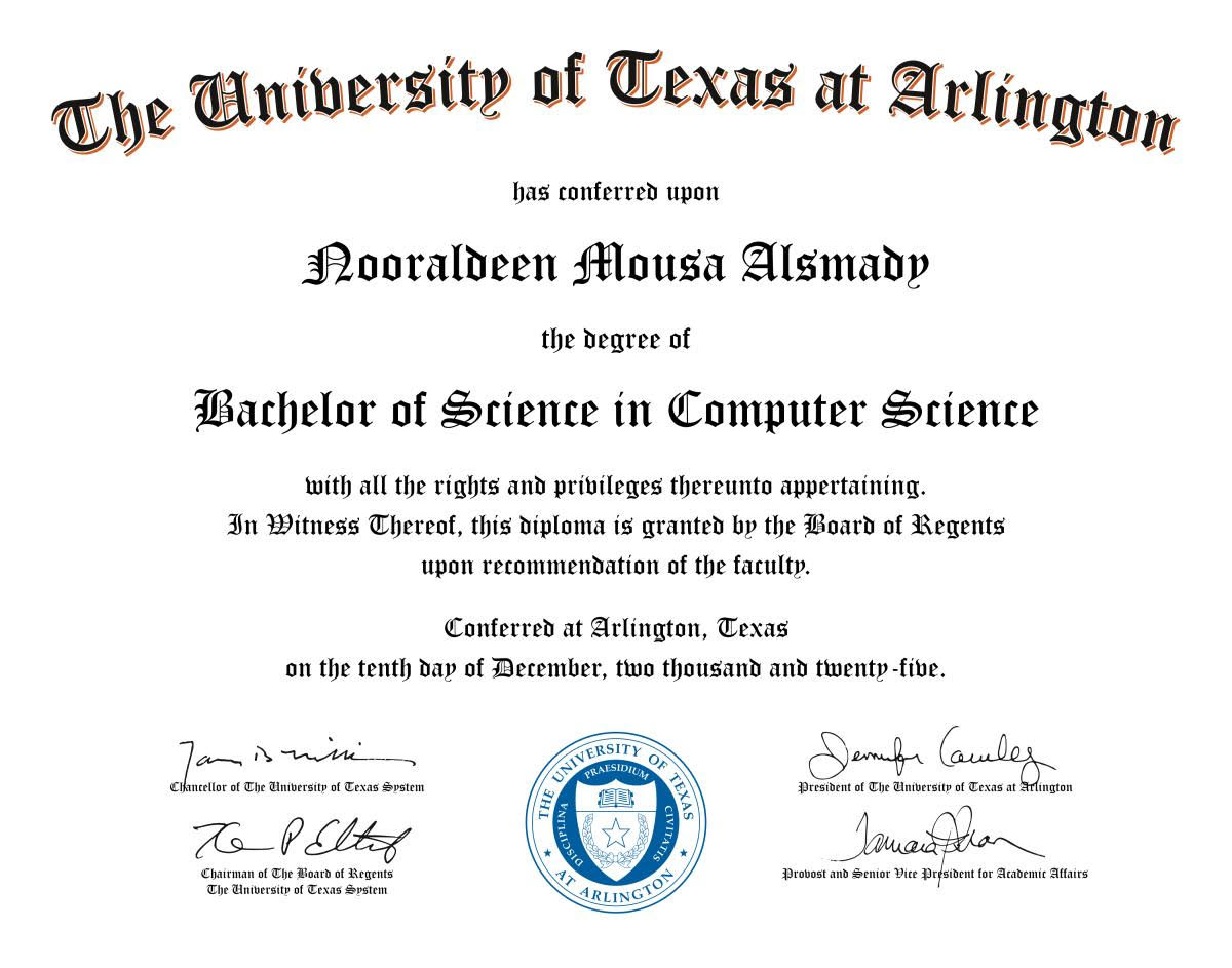 B.S. Computer Science Degree Certificate